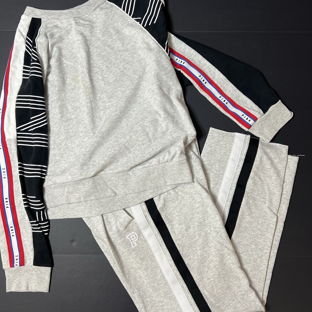 PINK Victoria's Secret 2-Piece Gray Colorblock Sweatsuit Jogger Set M/ L